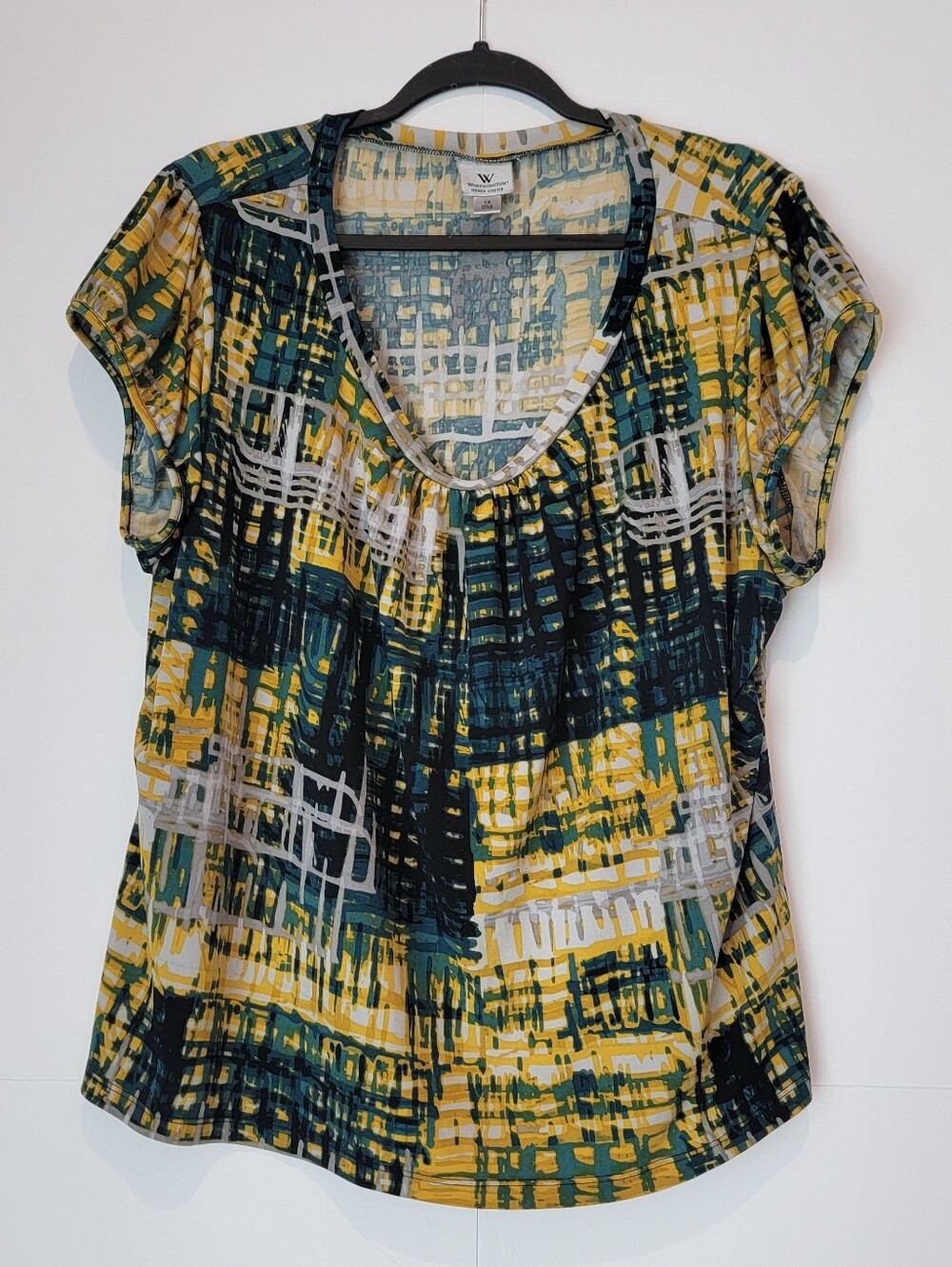 Worthington Woman Stretch 1X Abstract Print Short Sleeve Top